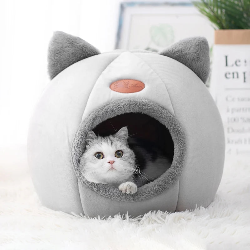 Cozy Winter Cat Bed: Warm Cave Nest for Deep Sleep and Comfort