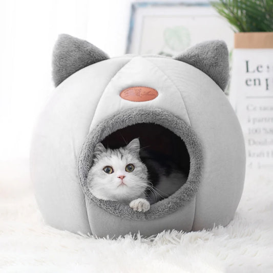 Cozy Winter Cat Bed: Warm Cave Nest for Deep Sleep and Comfort