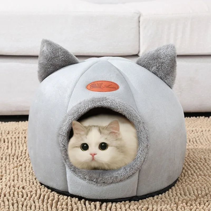 Cozy Winter Cat Bed: Warm Cave Nest for Deep Sleep and Comfort