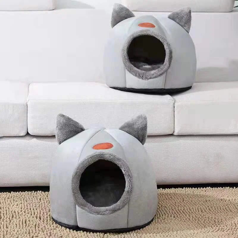 Cozy Winter Cat Bed: Warm Cave Nest for Deep Sleep and Comfort