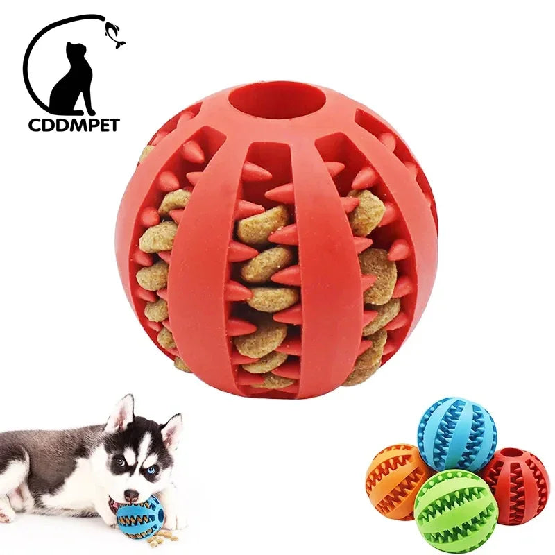 Interactive Rubber Dog Ball: Chew Toy with Tooth Cleaning & Food Dispensing