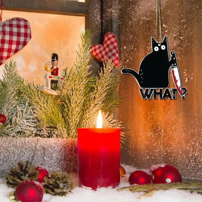 Christmas Cat Pendant Halloween Cartoon Animal Christmas Hat Acrylic Xmas Tree Ornaments 2024 New Year Natale Kerst Home Decor