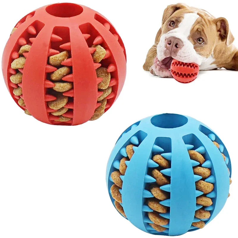 Interactive Rubber Dog Ball: Chew Toy with Tooth Cleaning & Food Dispensing