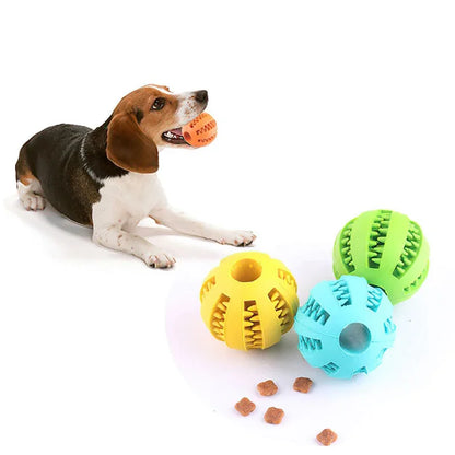 Interactive Rubber Dog Ball: Chew Toy with Tooth Cleaning & Food Dispensing