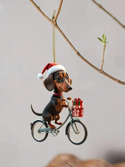 1PC acrylic dachshund Christmas decorations, flat bike puppy ornaments, car mirrors, key chains, home decorations, holiday party