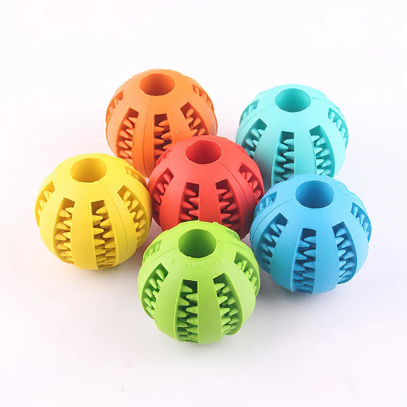 Interactive Rubber Dog Ball: Chew Toy with Tooth Cleaning & Food Dispensing