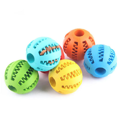 Interactive Rubber Dog Ball: Chew Toy with Tooth Cleaning & Food Dispensing