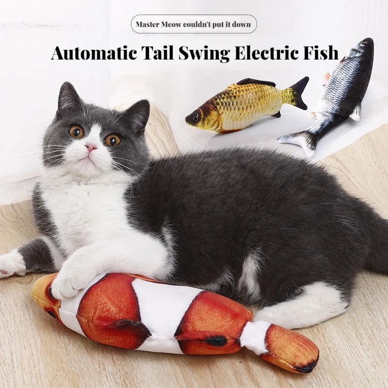 USB Rechargeable Plush Fish Toy: 3D Wiggle, Chew, and Play for Cats