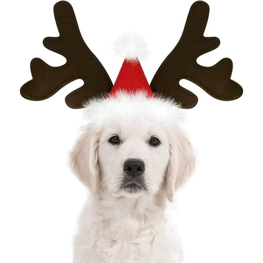 Christmas Dog Supplies Elk Reindeer Antlers Headband Santa Hat Pet Christmas Cool Dog Costume Cute Headwear Accessories