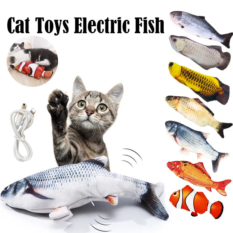 USB Rechargeable Plush Fish Toy: 3D Wiggle, Chew, and Play for Cats